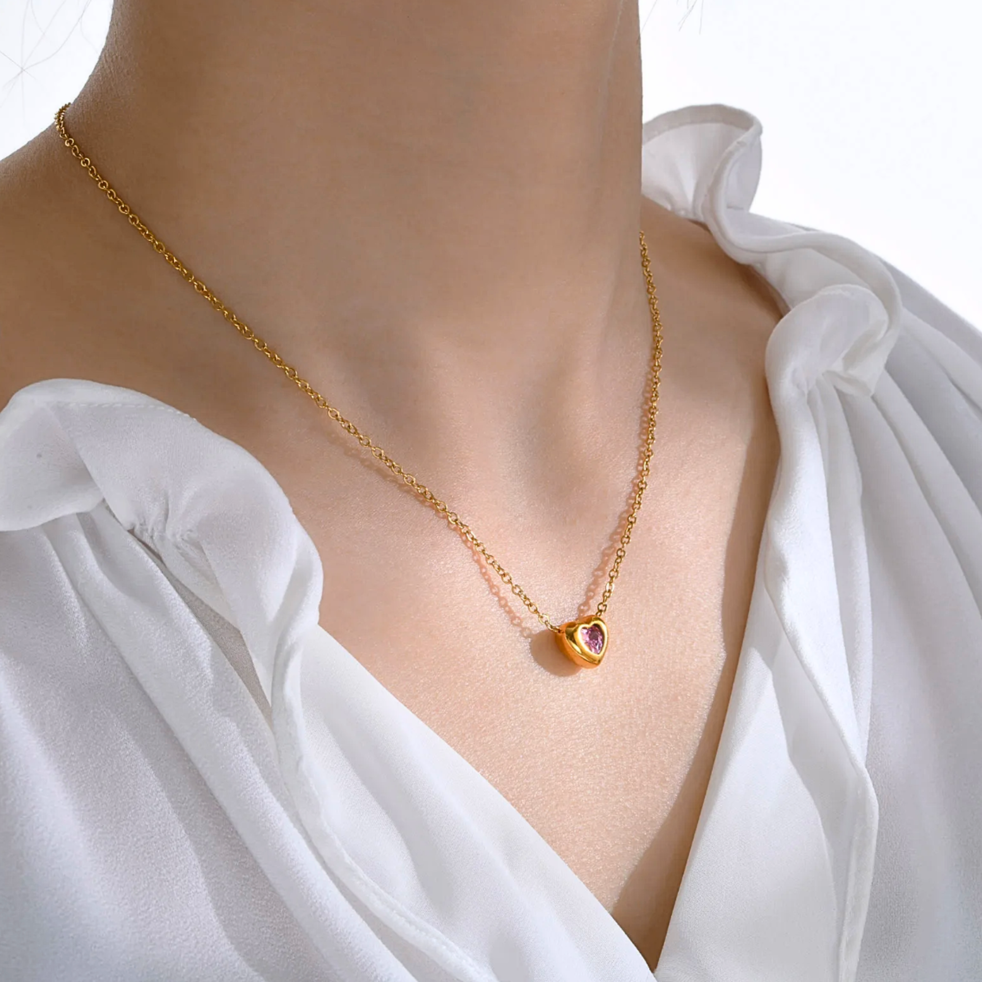 dames ketting met roze hartje