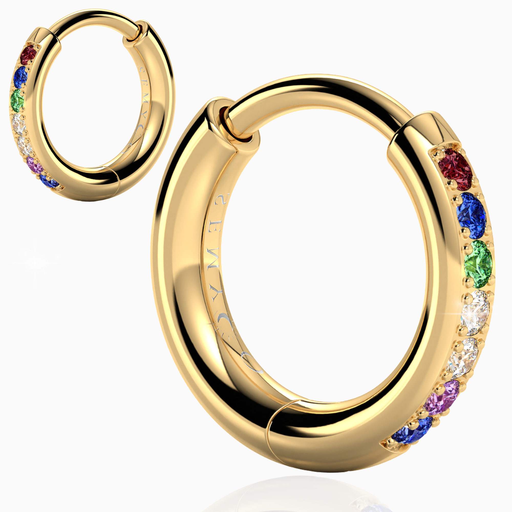 gouden oorbellen met gekleurde steentjes