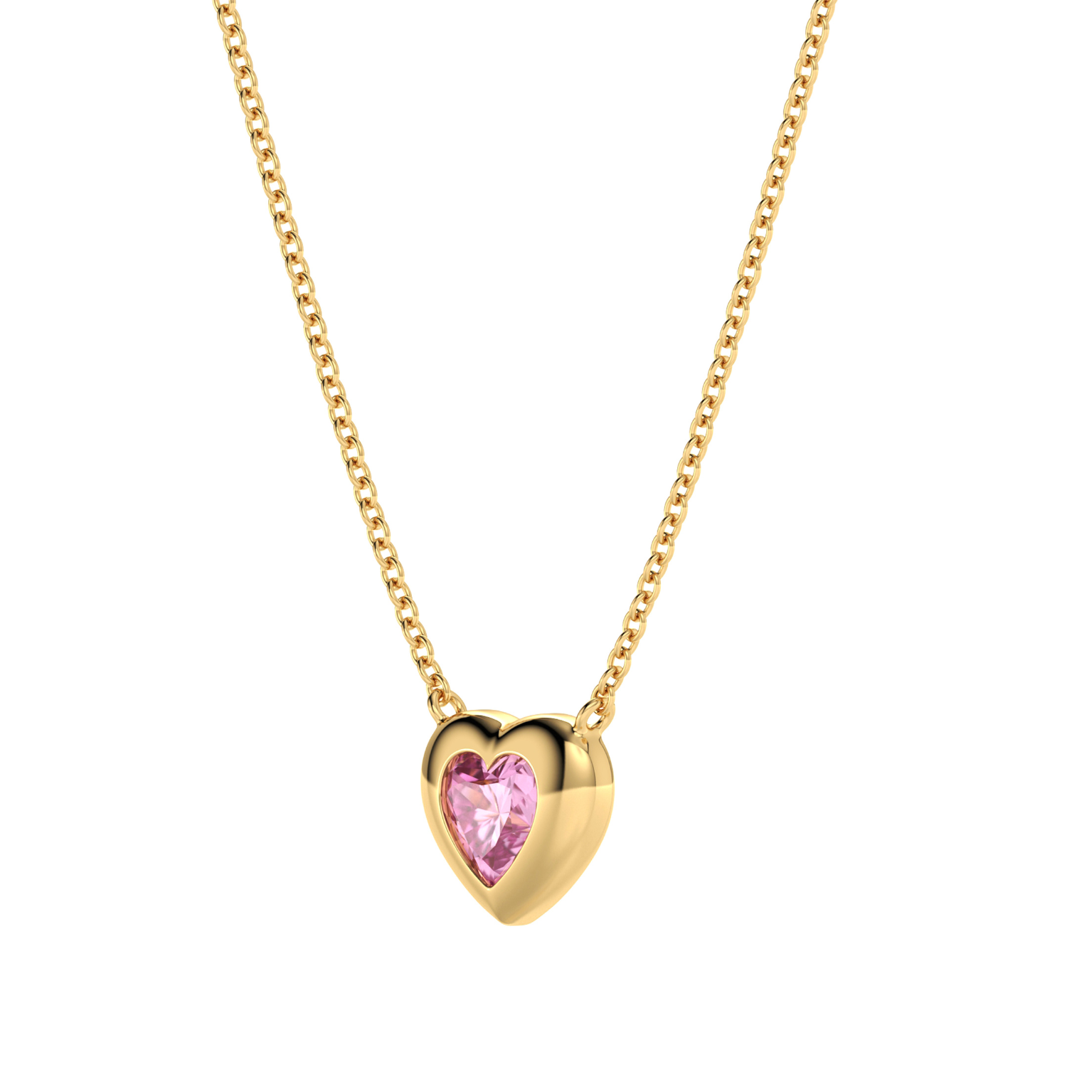 gouden ketting met hartje en roze zirkonia steentje van Semyco