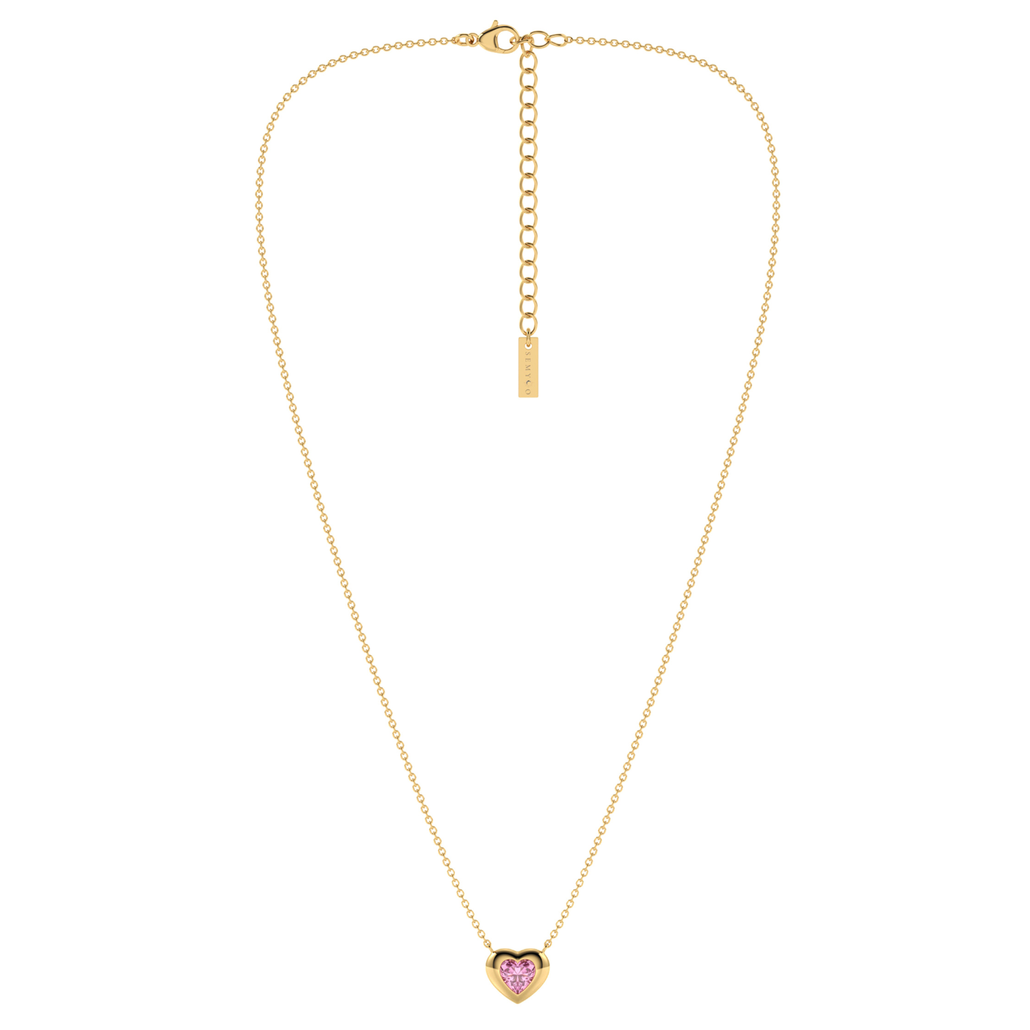 gouden ketting met hartje en roze zirkonia steentje van Semyco