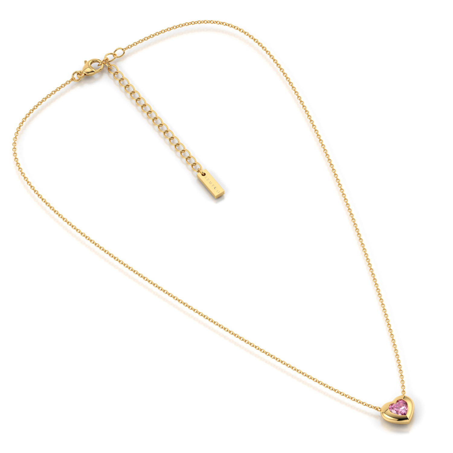 gouden ketting met hartje en roze zirkonia steentje van Semyco